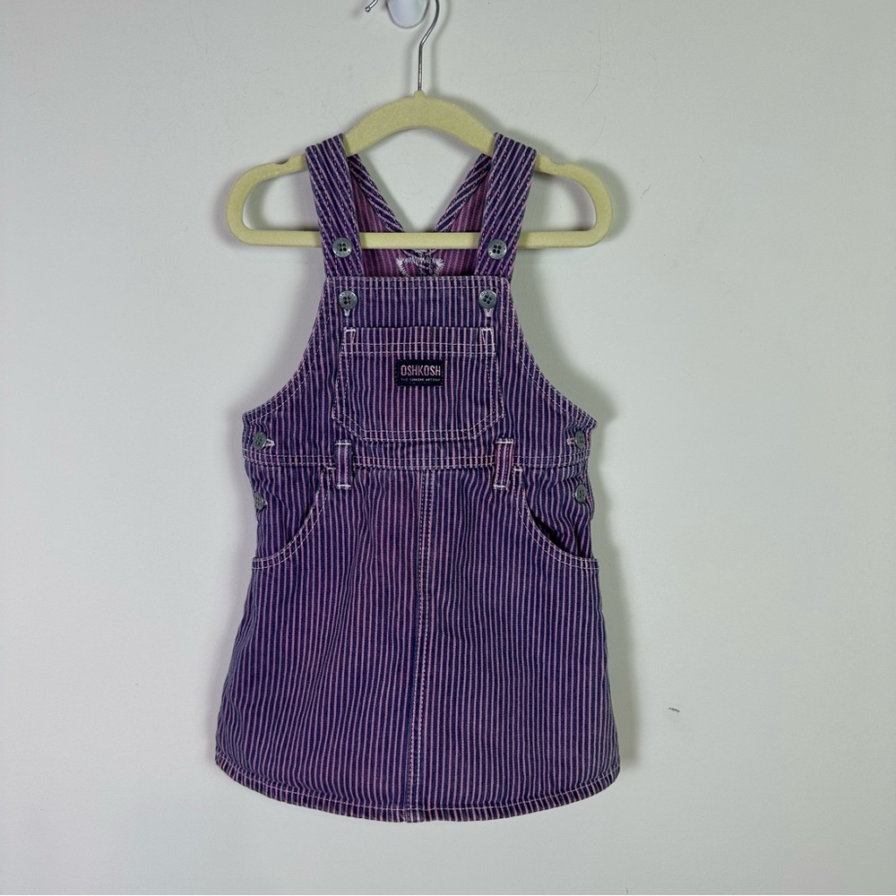 Oshkosh B'Gosh Vintage Toddler Girl Skirtalls Pinstripe Denim Dress Size 2 T
